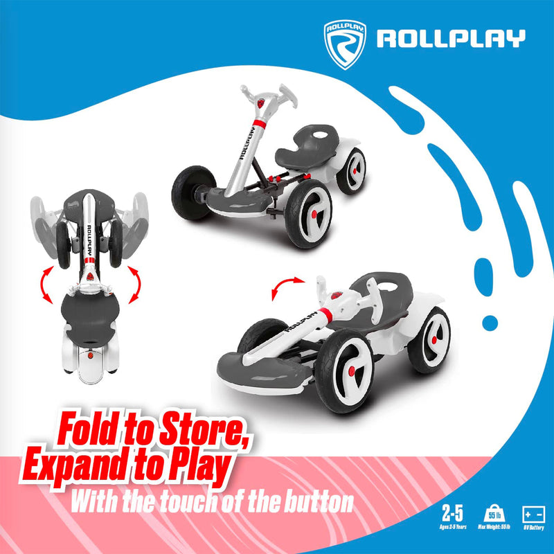 Rollplay FLEX Kart Foldable Ride-On Kids Tricycle 6V Battery Electric Car, White