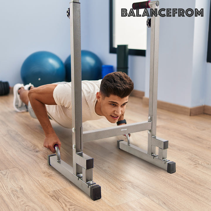 BalanceFrom Multi Function Home Gym Exercise Dip Stand, 500lb Cap Gray(Open Box)