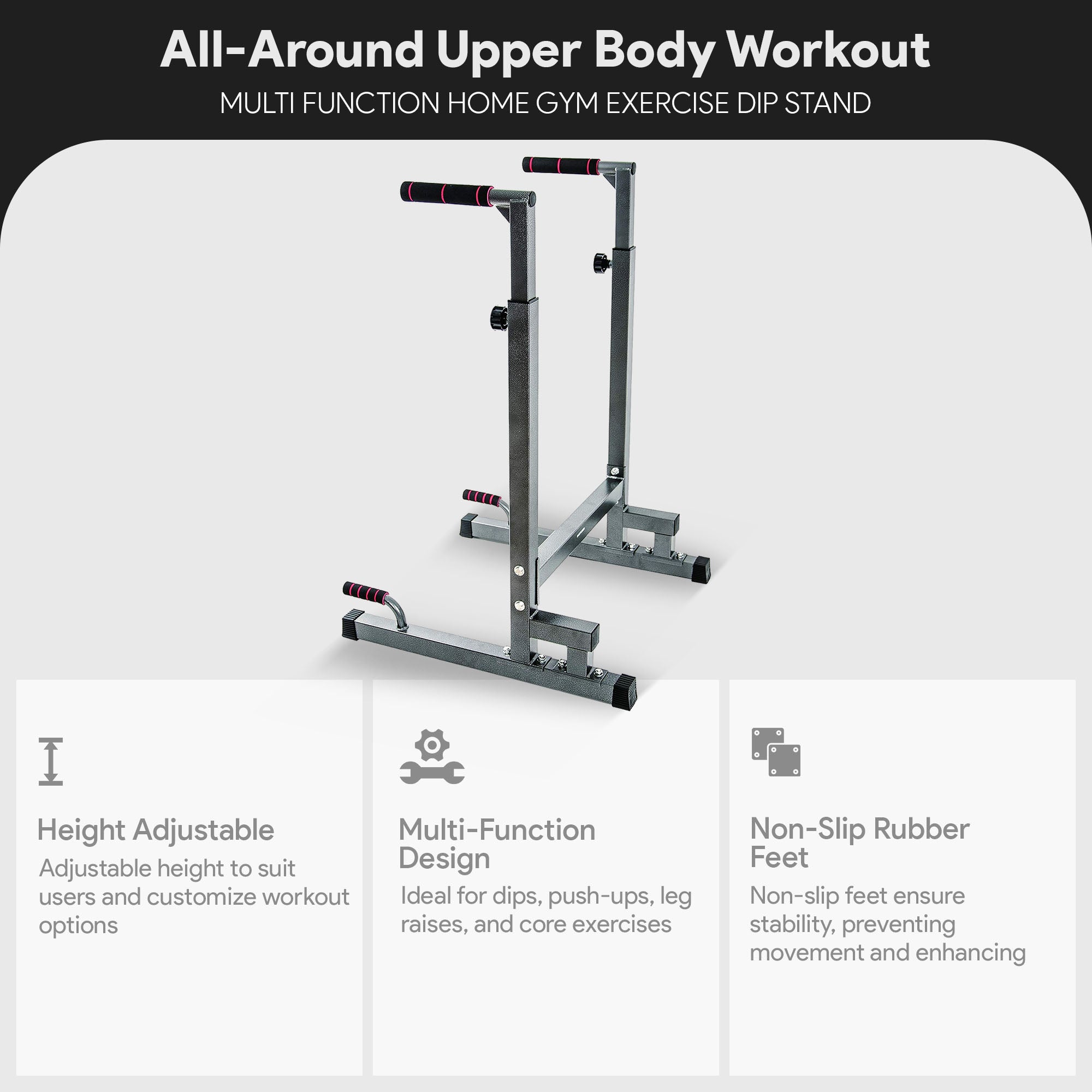 BalanceFrom Multi Function Home Gym Exercise Dip Stand, 500lb Cap Gray(Open Box) - VMInnovations