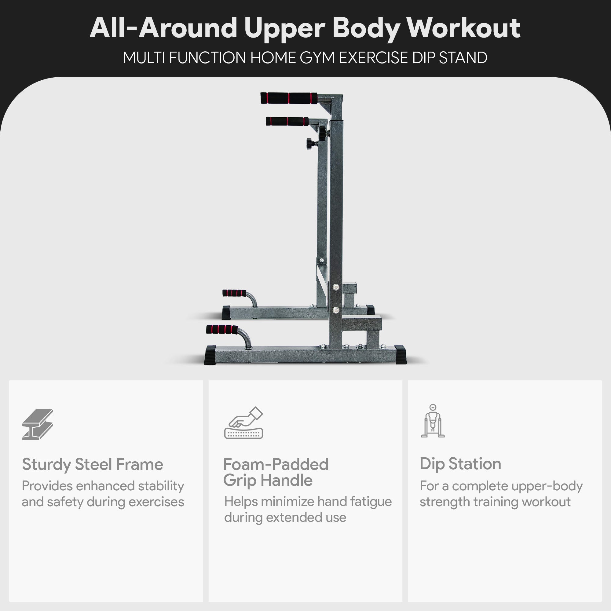 BalanceFrom Multi Function Home Gym Exercise Dip Stand, 500lb Capacity, Gray - VMInnovations