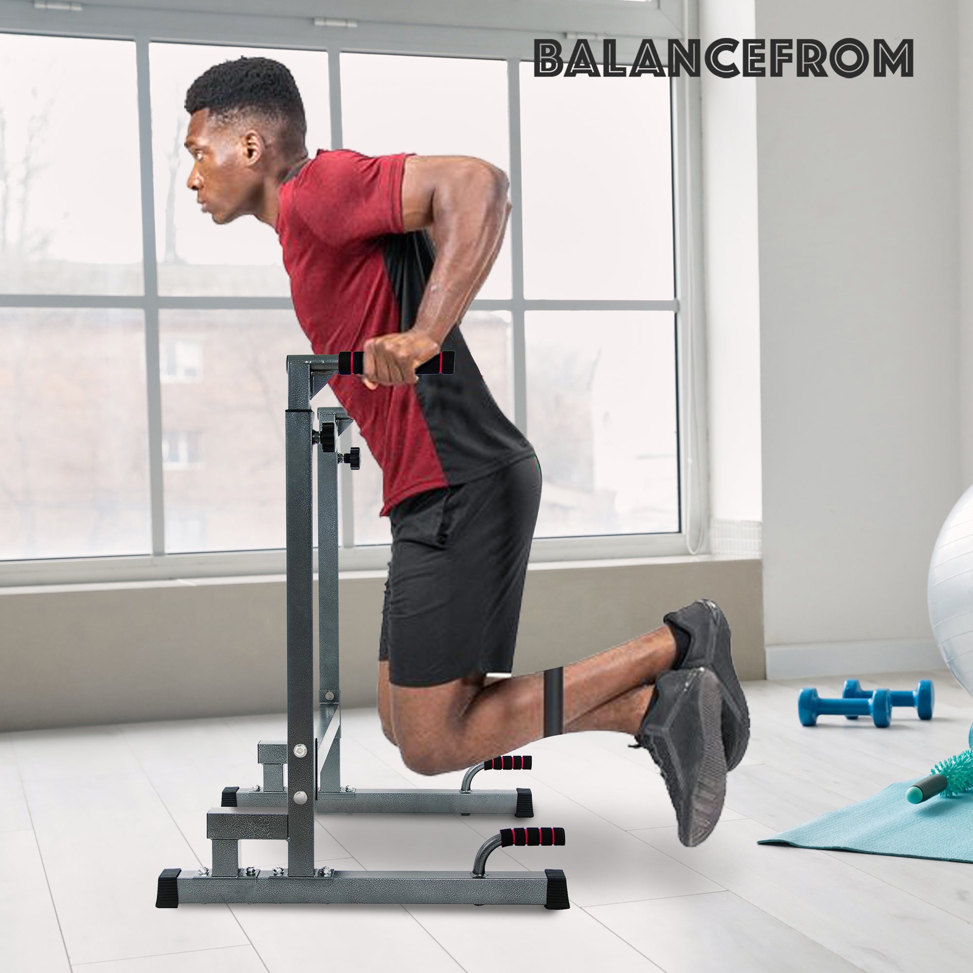 BalanceFrom Multi Function Home Gym Exercise Dip Stand, 500lb Cap Gray(Open Box)