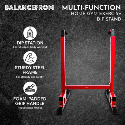BalanceFrom Multi-Function Home Gym Exercise Dip Stand, 500lb Capacity, Red