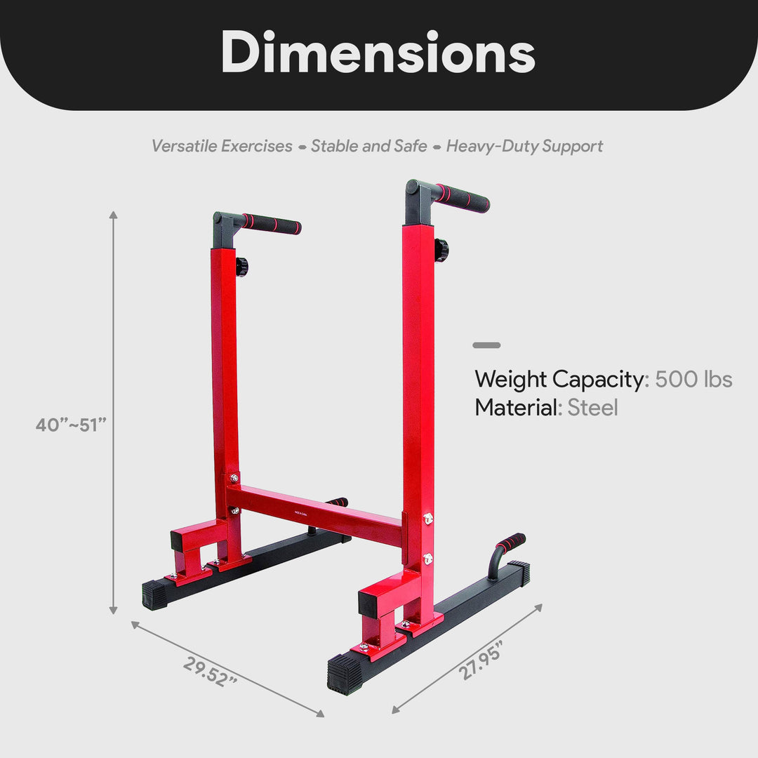 BalanceFrom Multi-Function Home Gym Exercise Dip Stand, 500lb Capacity, Red