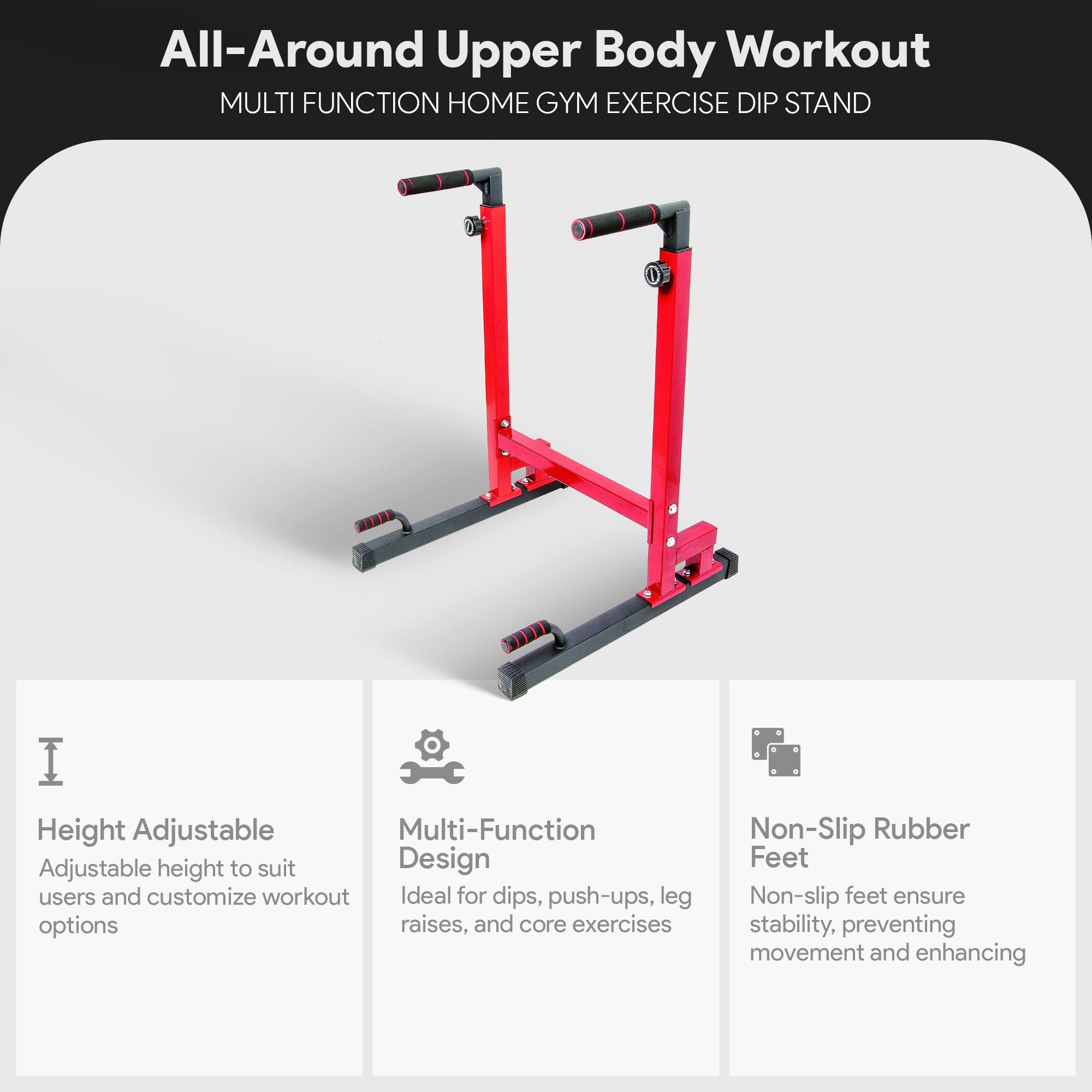 BalanceFrom Multi-Function Gym Exercise Dip Stand, 500lb Capacity, Red(Open Box) - VMInnovations