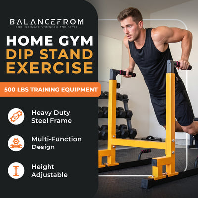 BalanceFrom Multi-Function Home Gym Exercise Dip Stand, 500lb Capacity, Yellow