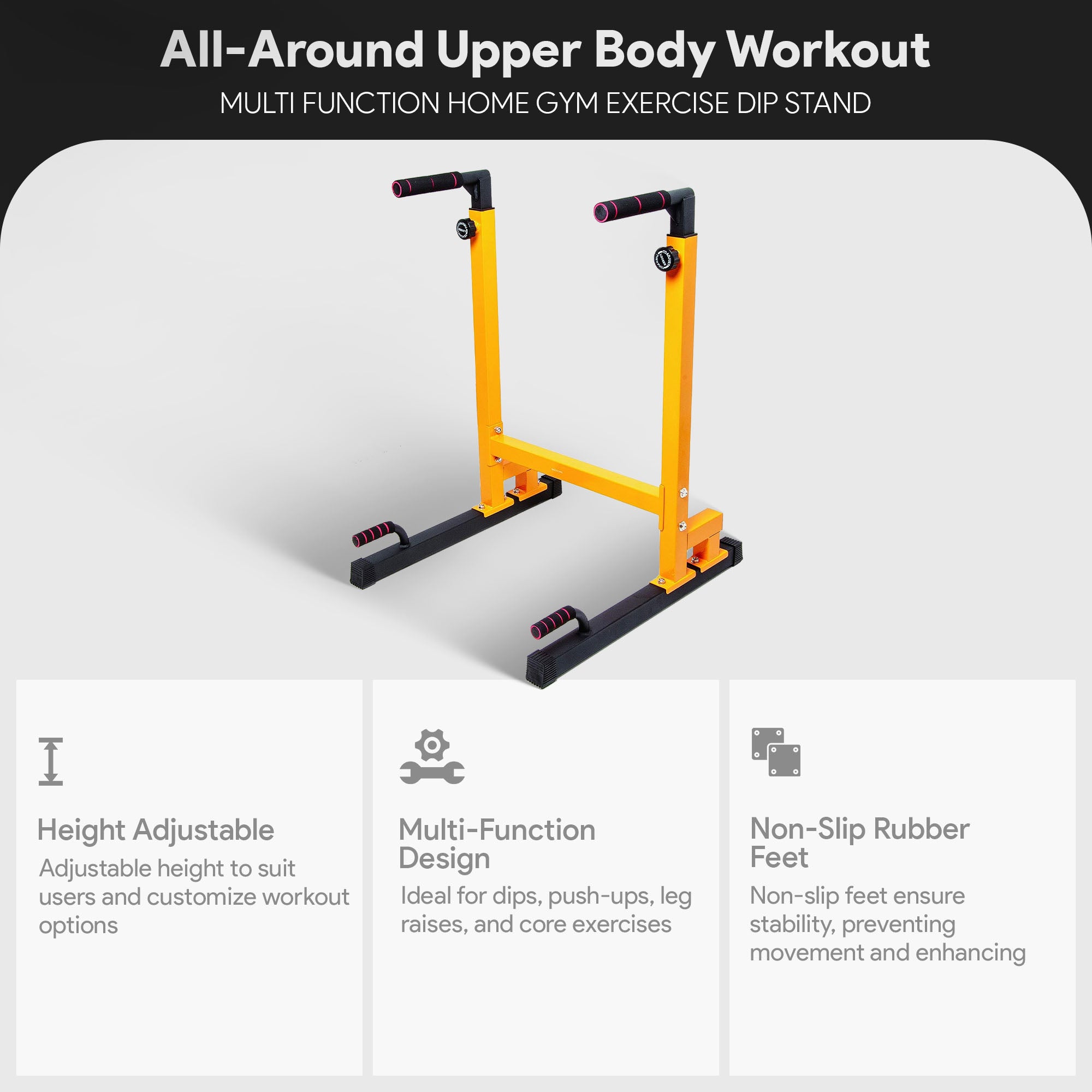 Multi-Function Home Gym Exercise Dip Stand, 500lb Capacity, Yellow (Used) - VMInnovations