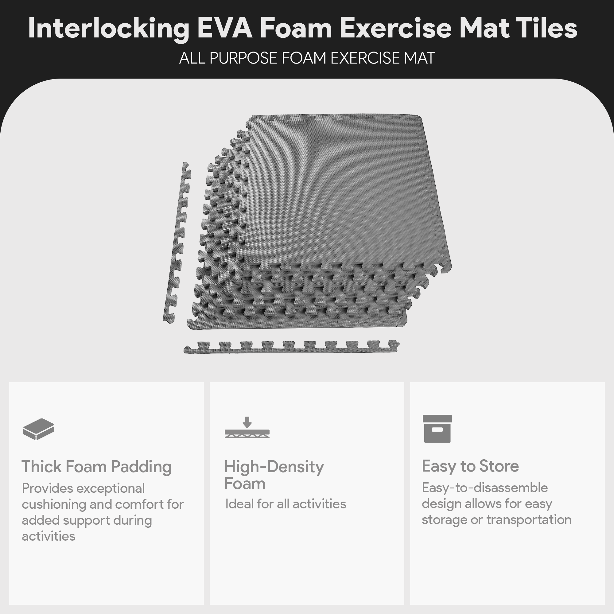 BalanceFrom Fitness 24 Sq Ft Interlocking EVA Foam Exercise Mat Tiles,Gray(Used)