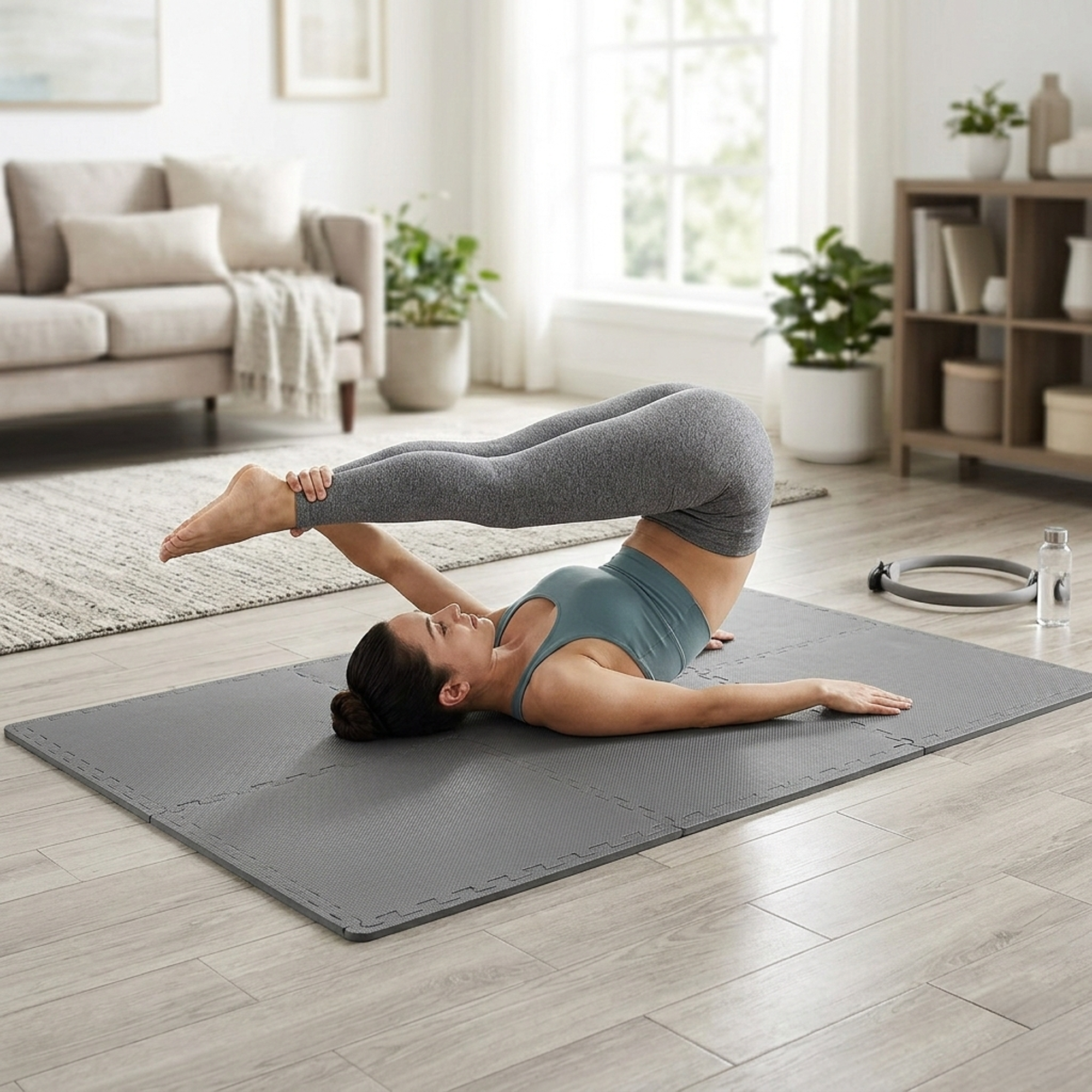 BalanceFrom Fitness 24 Sq Ft Interlocking EVA Foam Exercise Mat Tiles,Gray(Used)