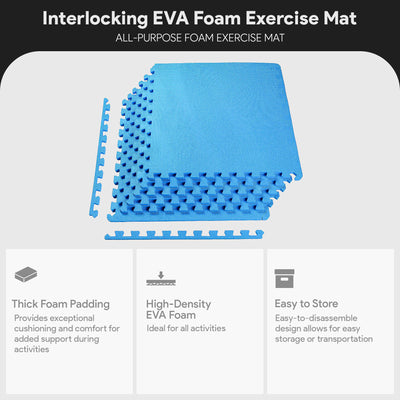 BalanceFrom Fitness 24 Sq Ft Interlocking EVA Foam Exercise Mat Tiles, Blue - VMInnovations