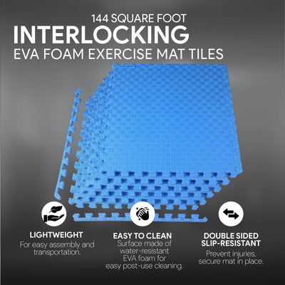 BalanceFrom Fitness 144 Sq Ft Interlocking EVA Foam Exercise Tiles,Blue(Used)