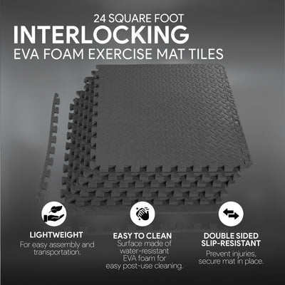 BalanceFrom Fitness 24 Sq Ft Interlocking EVA Foam Exercise Mat Tiles, Blk(Used) - VMInnovations