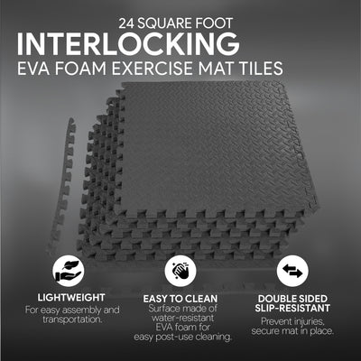BalanceFrom Fitness 24 Sq Ft Interlocking EVA Foam Exercise Mat Tiles, Black