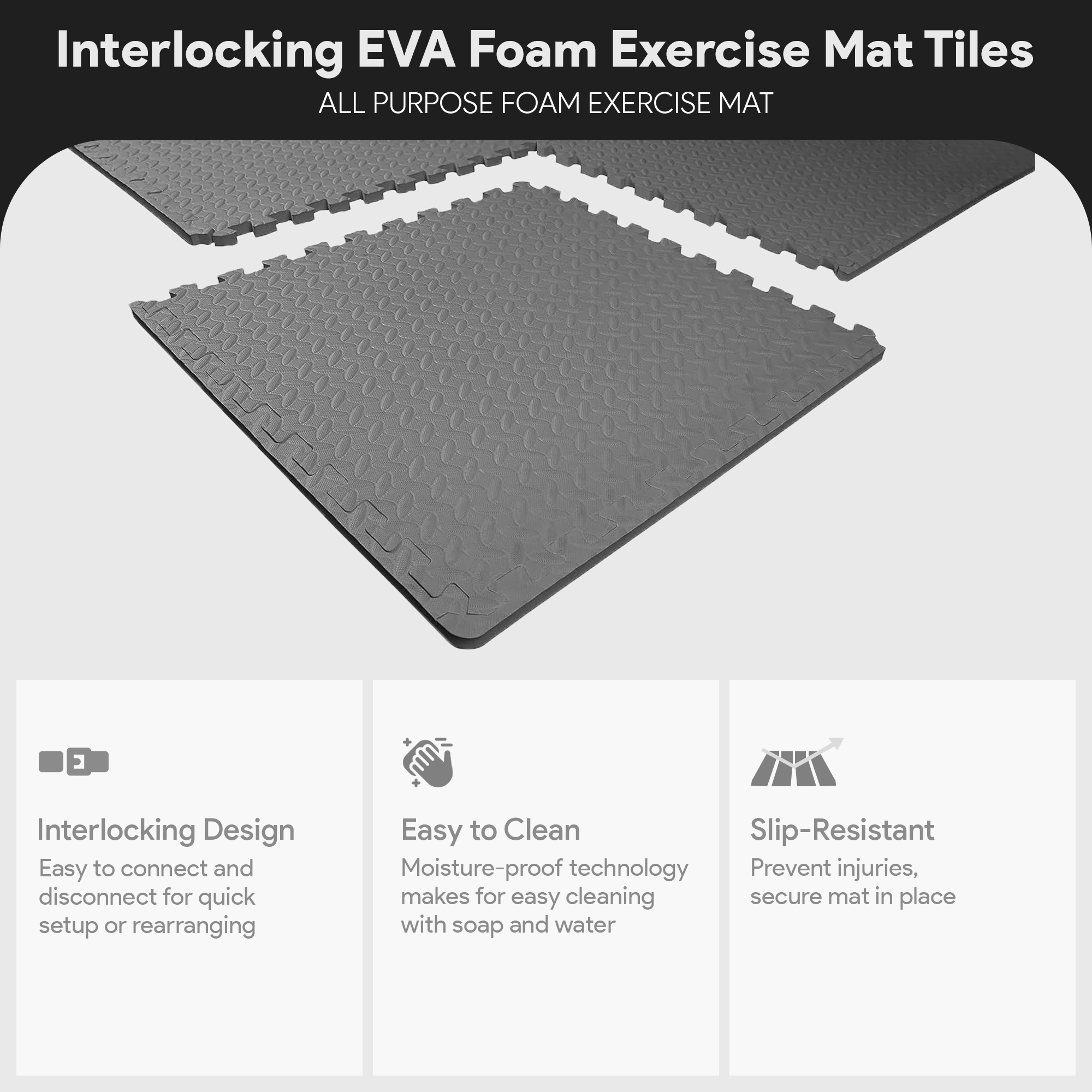BalanceFrom Fitness 24 Sq Ft Interlocking EVA Foam Exercise Tiles, Gray (Used)