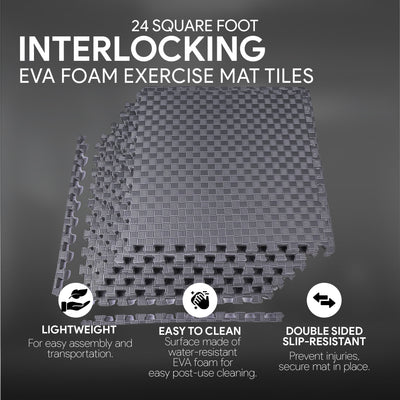 Fitness 24 Sq Ft Interlocking EVA Foam Exercise Mat Tiles, Gray (Open Box)