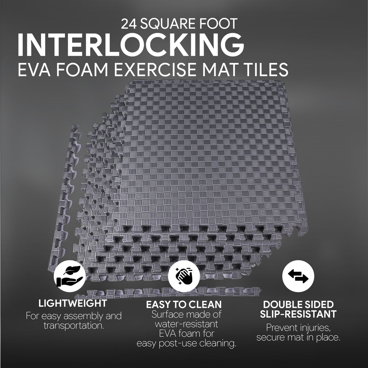Fitness 24 Sq Ft Interlocking EVA Foam Exercise Mat Tiles, Gray (Open Box) - VMInnovations