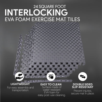 BalanceFrom Fitness 24 Sq Ft Interlocking EVA Foam Exercise Mat Tiles,Gray(Used)