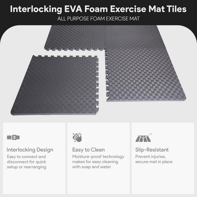 Fitness 24 Sq Ft Interlocking EVA Foam Exercise Mat Tiles, Gray (Open Box)