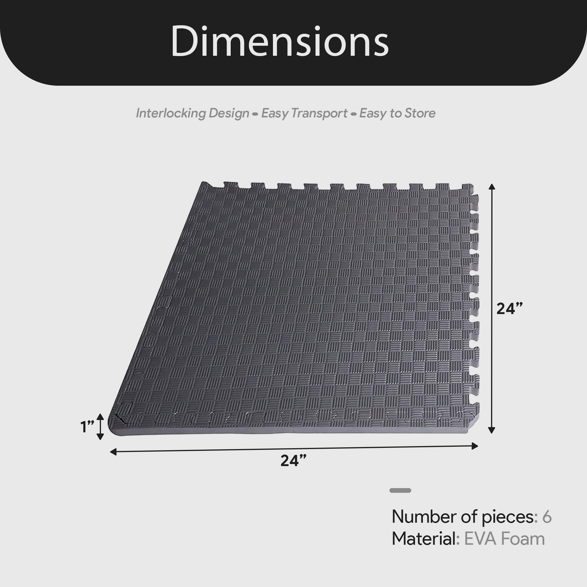 Fitness 24 Sq Ft Interlocking EVA Foam Exercise Mat Tiles, Gray (Open Box)