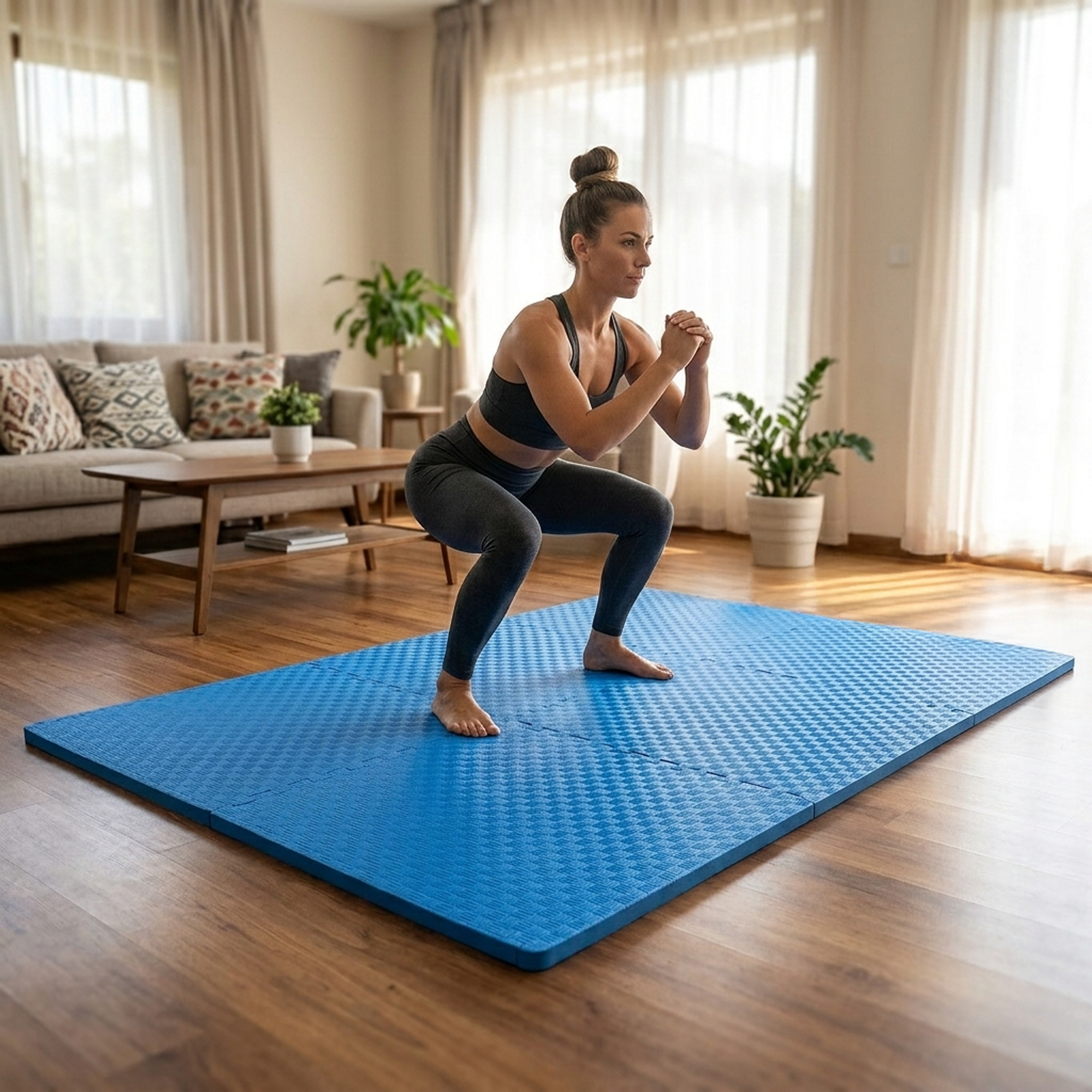 BalanceFrom Fitness 24 Sq Ft Interlocking EVA Foam Exercise Mat Tiles, Blue - VMInnovations