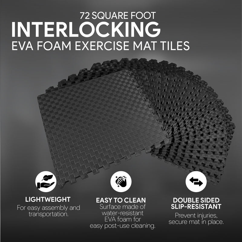 BalanceFrom 72 Sq Ft Interlocking EVA Foam Exercise Mat Tiles, Black (For Parts)