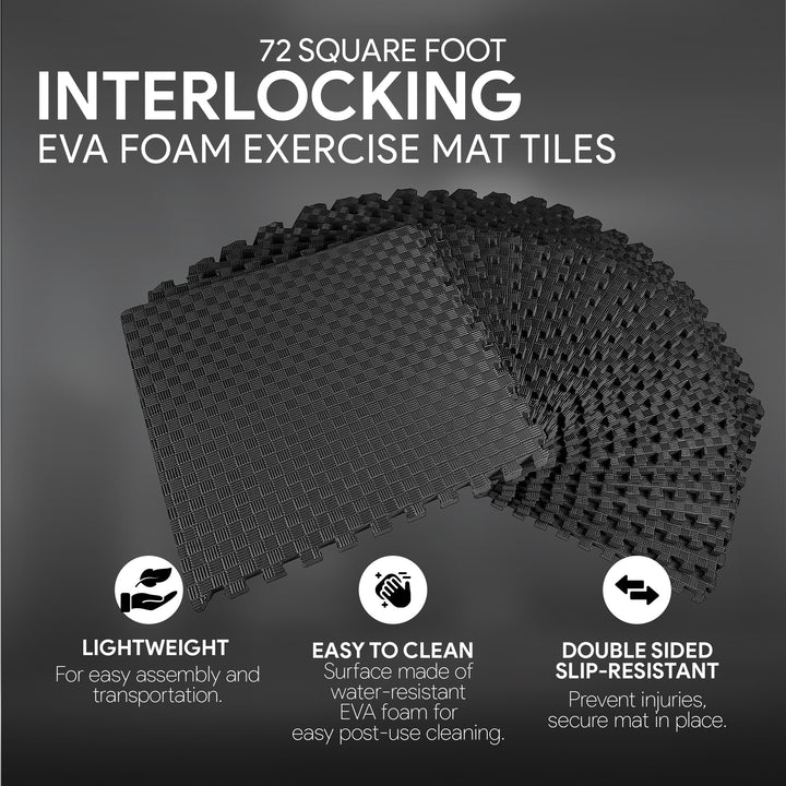 BalanceFrom 72 Sq Ft Interlocking EVA Foam Exercise Mat Tiles, Black (For Parts) - VMInnovations