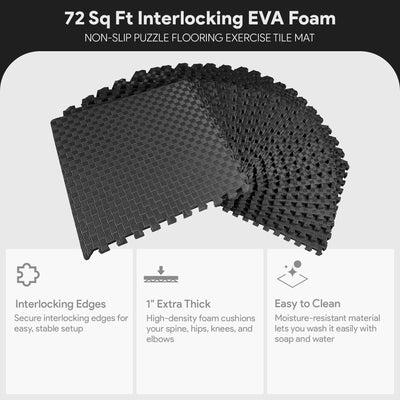 BalanceFrom Fitness 72 Sq Ft EVA Foam Exercise Mat Tiles, Black (Open Box)