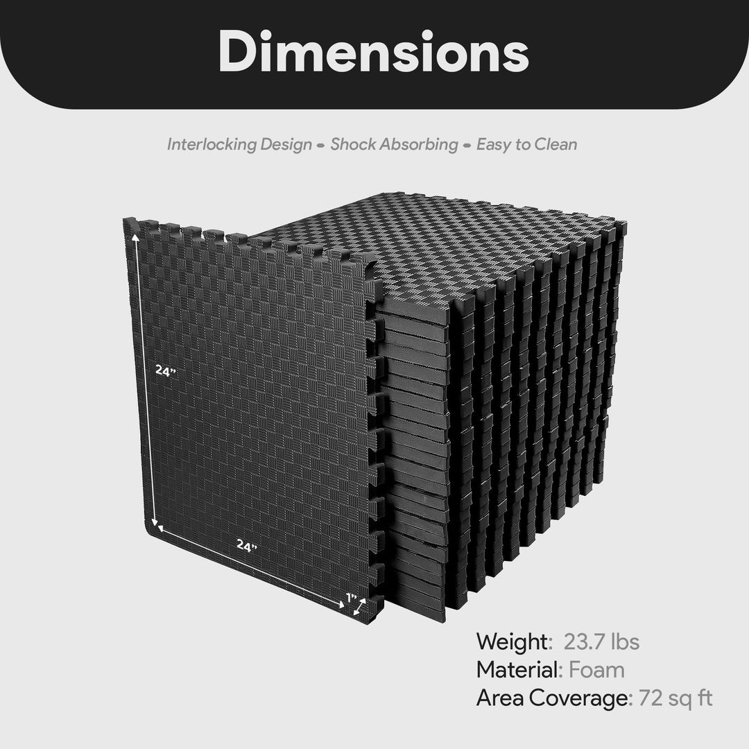 BalanceFrom Fitness 72 Sq Ft Interlocking EVA Foam Exercise Mat Tiles, Black