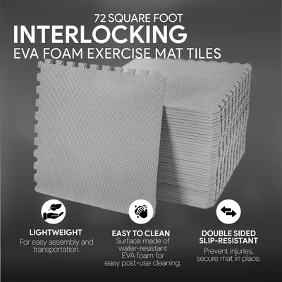 BalanceFrom Fitness 72 Sq Ft Interlocking EVA Foam Exercise Mat Tiles,Gray(Used) - VMInnovations