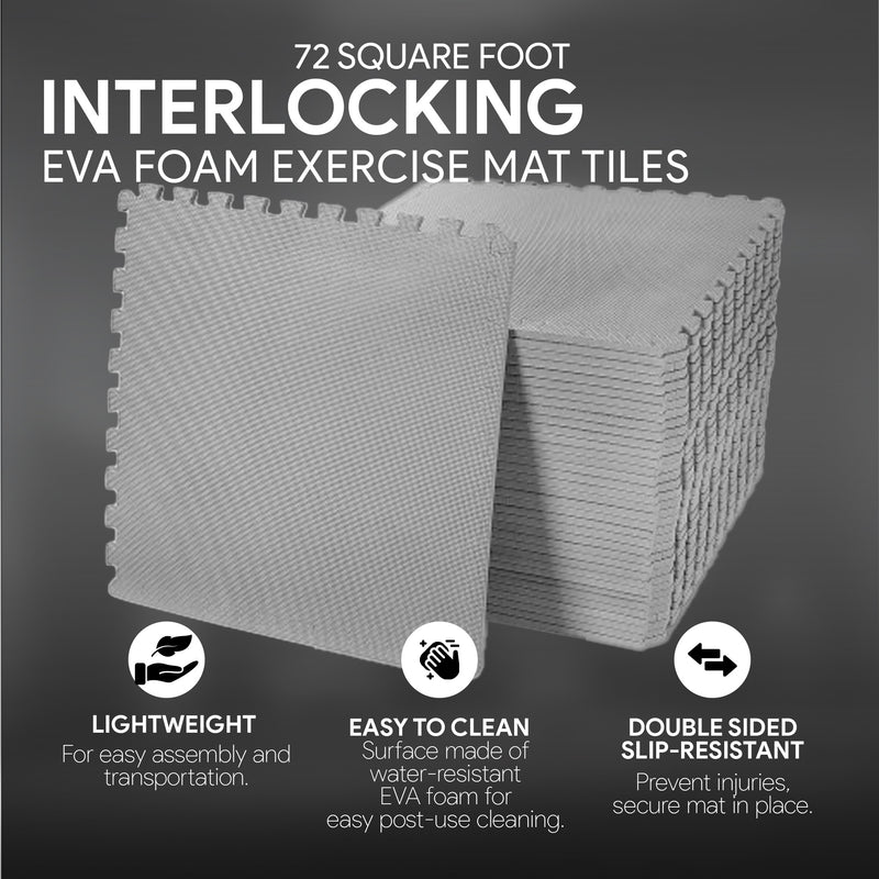 BalanceFrom Fitness 72 Sq Ft Interlocking EVA Foam Exercise Mat Tiles, Gray