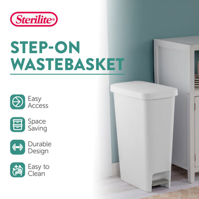 Sterilite 11 Gal. Slim Hands Free Portable Wastebasket Trash Can, White (4 Pack)