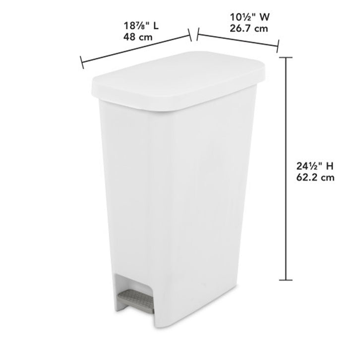 Sterilite 11 Gal. Slim Handsfree Portable Wastebasket Trash Can, White (12 Pack)