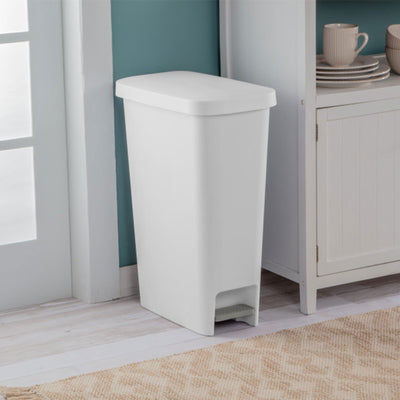 Sterilite 11 Gal. Slim Hands Free Portable Wastebasket Trash Can, White (8 Pack) - VMInnovations
