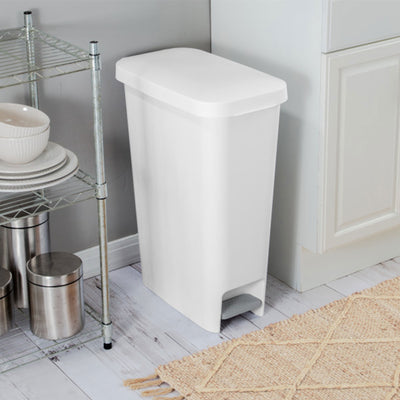 Sterilite 11 Gal. Slim Hands Free Portable Wastebasket Trash Can, White (8 Pack) - VMInnovations