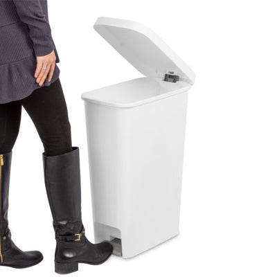 Sterilite 11 Gal. Slim Hands Free Portable Wastebasket Trash Can, White (8 Pack) - VMInnovations