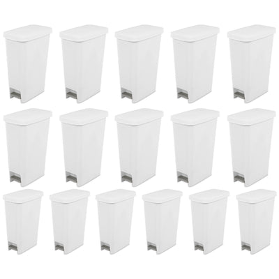 Sterilite 11 Gal. Slim Handsfree Portable Wastebasket Trash Can, White (16 Pack)