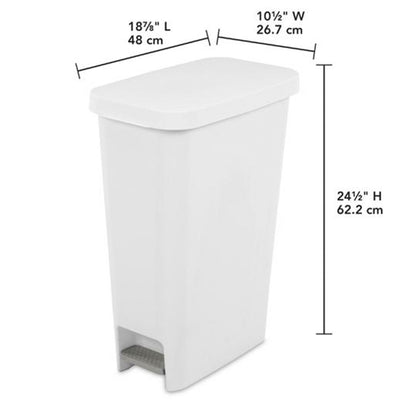 Sterilite 11 Gal. Slim Handsfree Portable Wastebasket Trash Can, White (16 Pack)