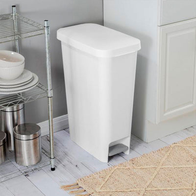 Sterilite 11 Gal. Slim Handsfree Portable Wastebasket Trash Can, White (16 Pack)