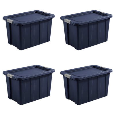 Sterilite Tuff1 30 Gallon Plastic Storage Tote Bin w/Latching Lid, Blue (4 Pack)