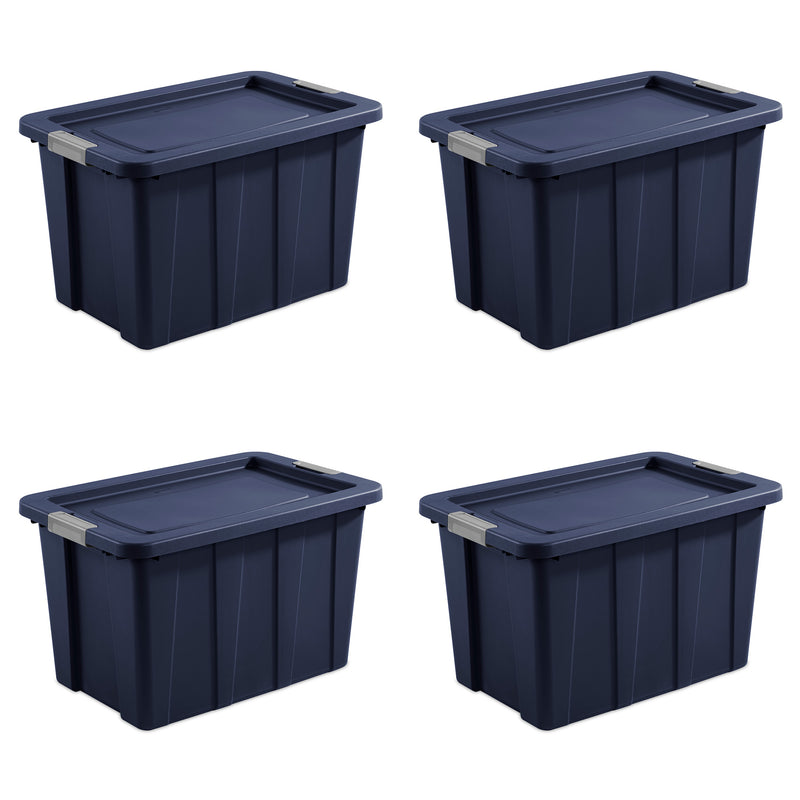 Sterilite Tuff1 30 Gallon Plastic Storage Tote Bin w/Latching Lid, Blue (4 Pack)