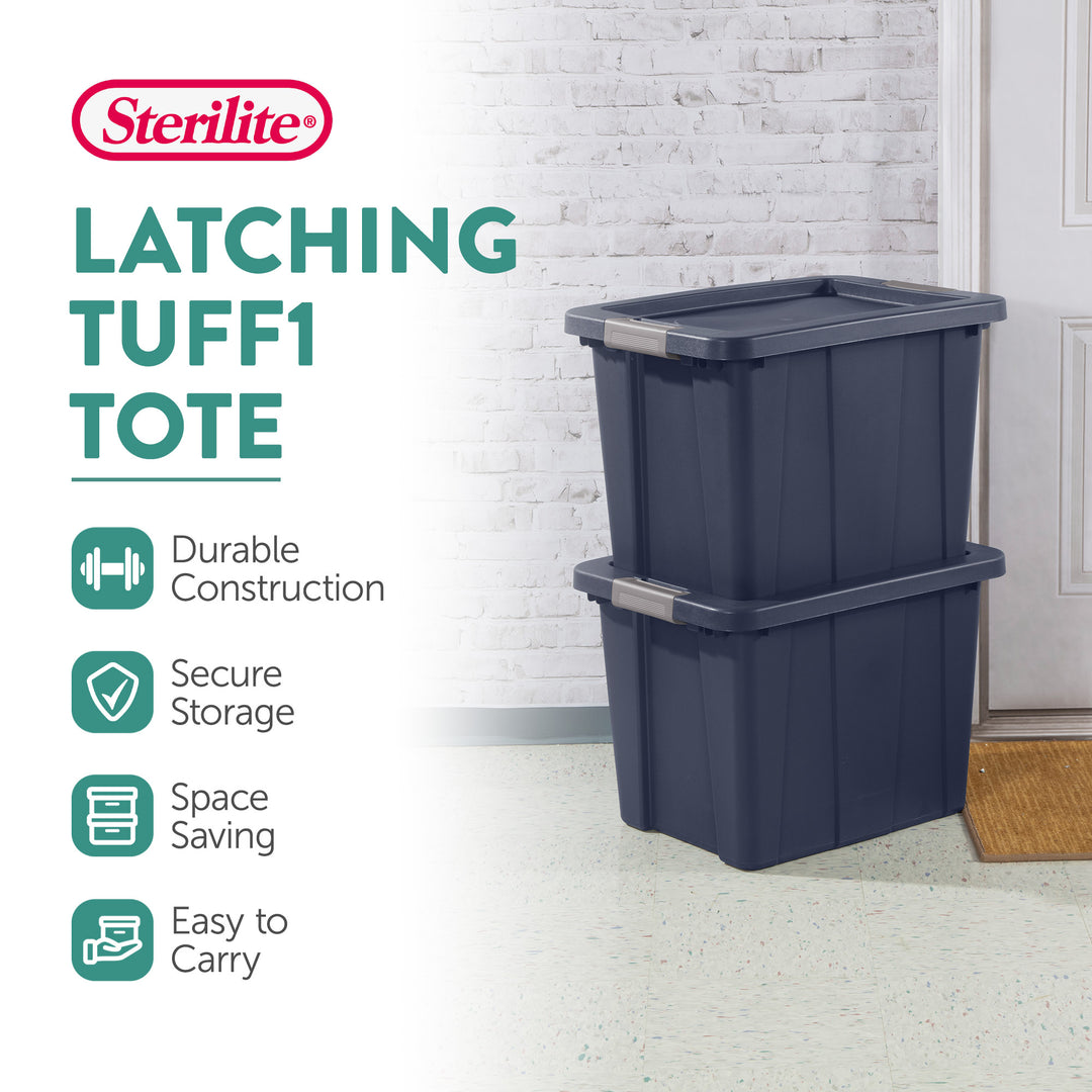 Sterilite 18 Gal Latching Tuff1 Stackable Storage Tote with Latching Lid, 6 Pack