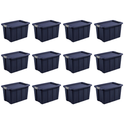 Sterilite Tuff1 30 Gal Plastic Storage Tote Bin w/ Latching Lid, Blue (12 Pack)