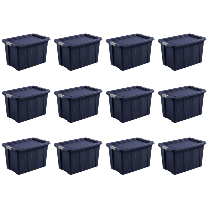 Sterilite Tuff1 30 Gal Plastic Storage Tote Bin w/ Latching Lid, Blue (12 Pack)