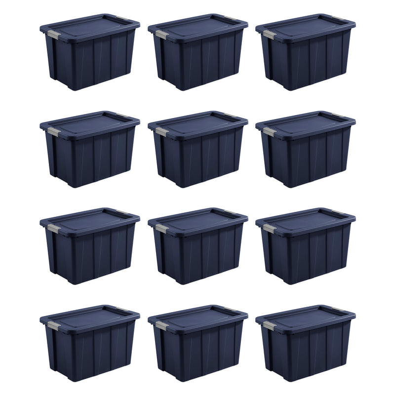 Sterilite Tuff1 30 Gal Plastic Storage Tote Bin w/ Latching Lid, Blue (12 Pack)