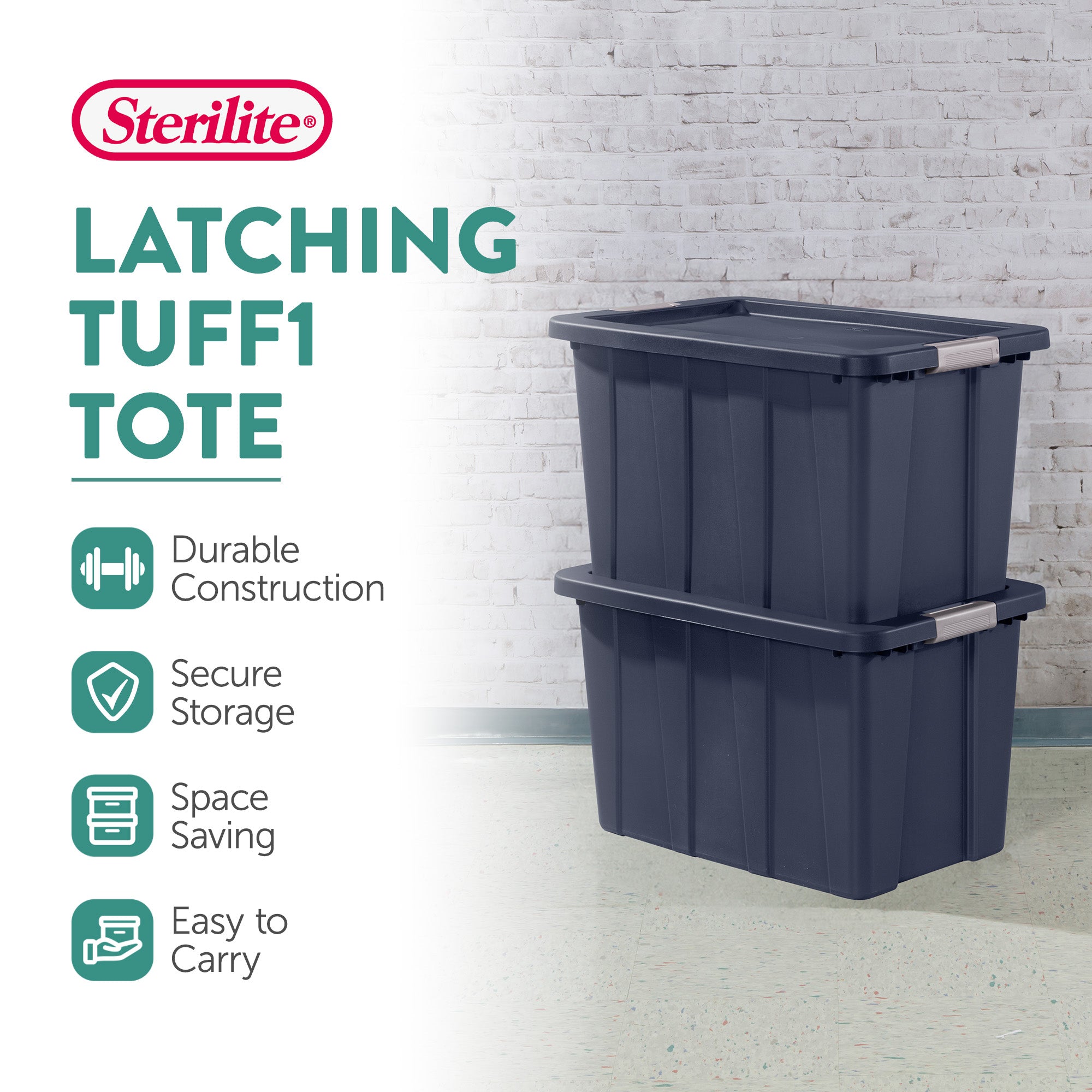 Sterilite Tuff1 30 Gal Plastic Storage Tote Bin w/ Latching Lid, Blue (12 Pack) - VMInnovations