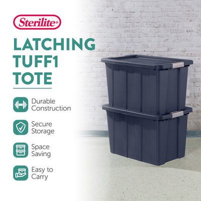 Sterilite Tuff1 30 Gal Plastic Storage Tote Bin w/ Latching Lid, Blue (12 Pack) - VMInnovations