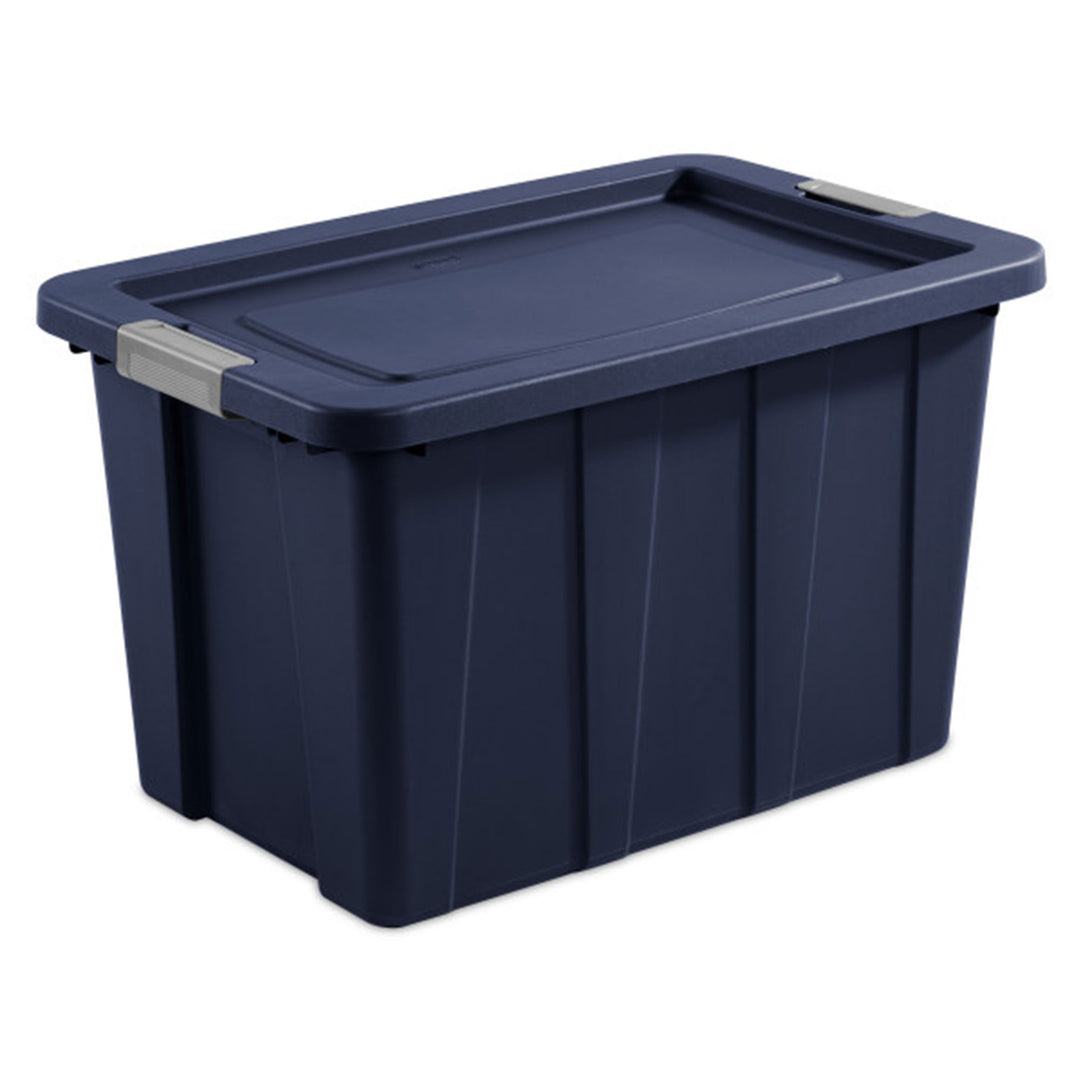 Sterilite Tuff1 30 Gallon Plastic Storage Tote Bin w/Latching Lid, Blue (4 Pack)