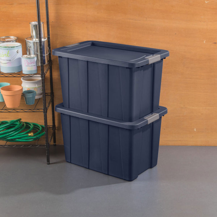 Sterilite Tuff1 30 Gal Plastic Storage Tote Bin w/Latching Lid, Blue (16 Pack)