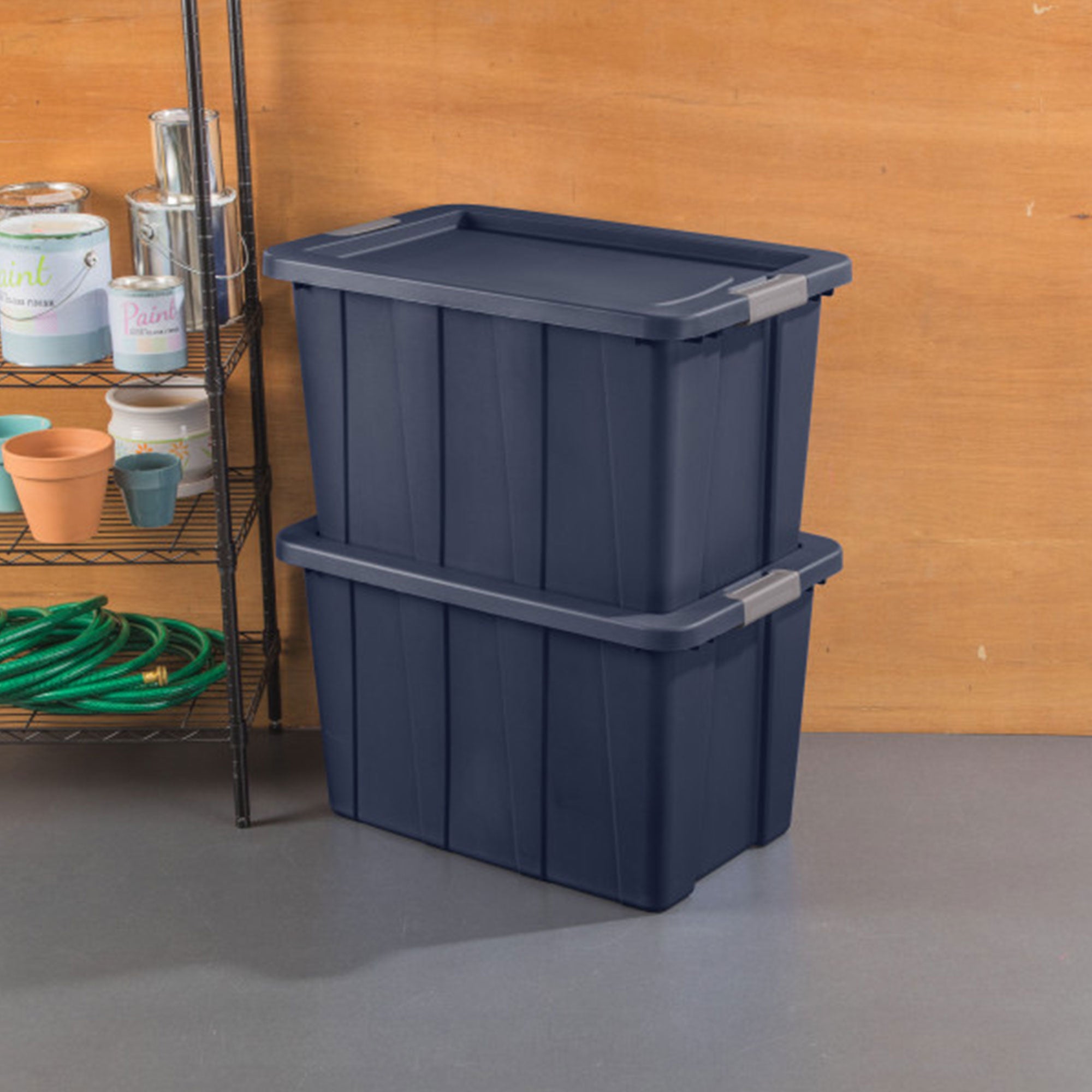 Sterilite Tuff1 30 Gallon Plastic Storage Tote Bin w/Latching Lid, Blue (4 Pack)