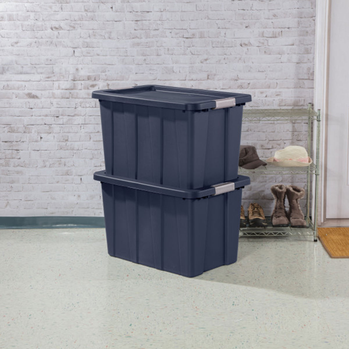 Sterilite Tuff1 30 Gallon Plastic Storage Tote Bin w/Latching Lid, Blue (4 Pack)