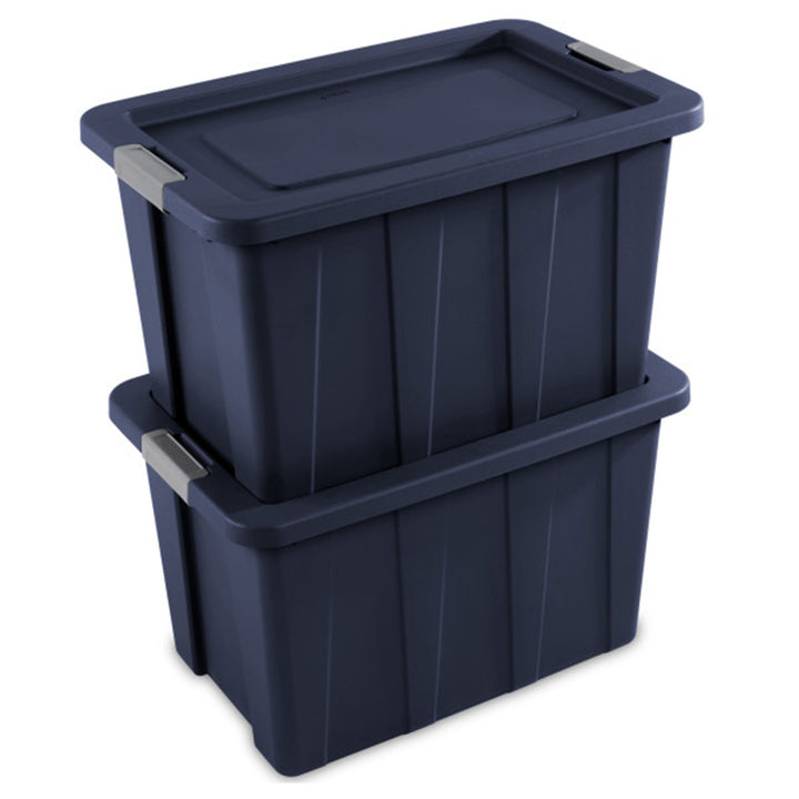 Sterilite Tuff1 30 Gallon Plastic Storage Tote Bin w/Latching Lid, Blue (8 Pack)